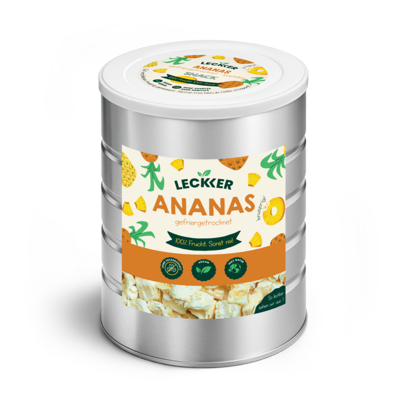 Gefriergetrocknete Ananas von leckker in Edelstahl Dose