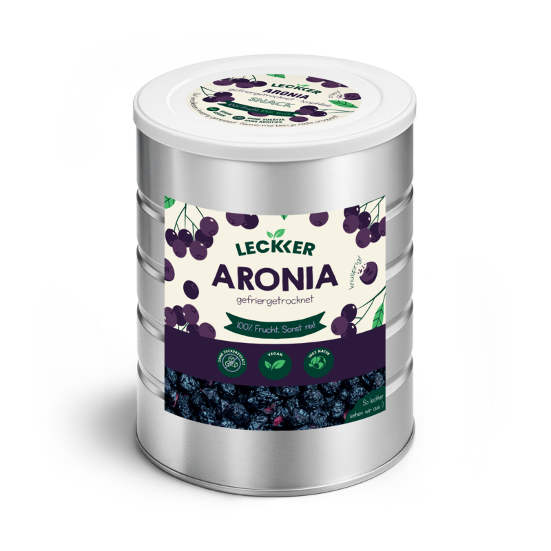 Gefriergetrocknete Aronia von leckker in Edelstahl Dose