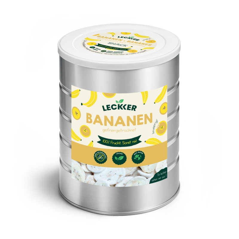 Gefriergetrocknete Bananen in Edelstahl Dose