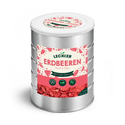 Gefriergetrocknete Erdbeeren von leckker in Edelstahl Dose