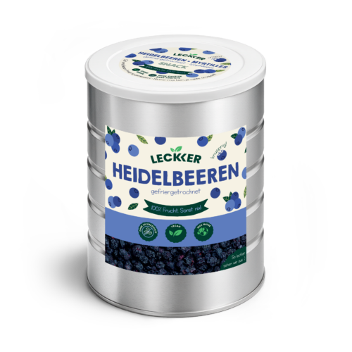 Gefriergetrocknete Heidelbeeren von leckker in Edelstahl Dose