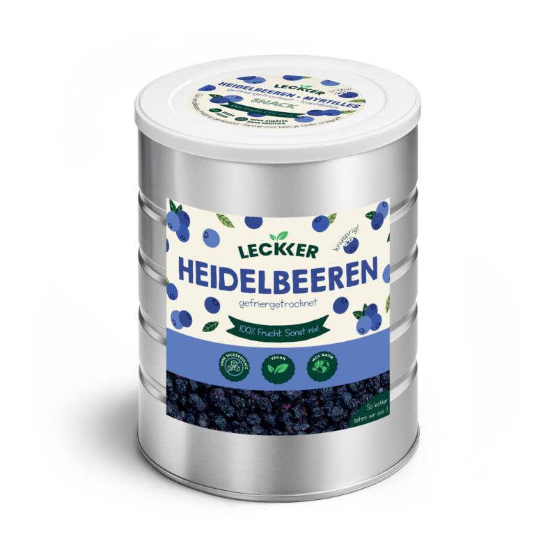 Gefriergetrocknete Heidelbeeren von leckker in Edelstahl Dose