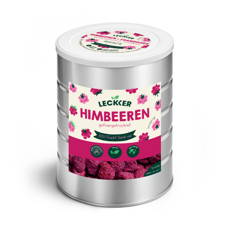 Gefriergetrocknete Himbeeren in Edelstahl Dose
